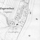 Boršov nad Vltavou: na císařském otisku stabilního katastru z 1827; Ústřední archiv zeměměřictví a katastru.