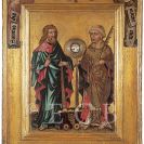 Desková malba: svatý Felix a svatý Adaukt na přední straně deskového obrazu; AJG.