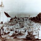 Hřbitovy: staroměstský hřbitov na kresbě 1838; SOkA.