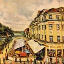 Kavárny: kavárna Savoy na Zátkově nábřeží, kolorovaná pohlednice z 30. let 20. století; sbírka J. Dvořáka.