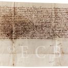 Kostel svatého Mikuláše: listina z 8. 10. 1369, kterou českobudějovický měšťan sladovník Oldřich oznamuje založení oltáře svatého Petra a Pavla ve farním kostele svatého Mikuláše; SOkA.