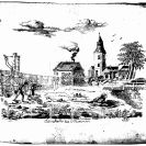 Koněspřežní železnice: českobudějovické nádraží kolem 1830; ze sbírek Jihočeského muzea v Českých Budějovicích.