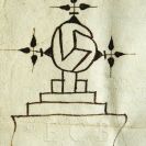 Městští písaři: notářské znamení, které na svých písemnostech používal veřejný notář Jan Vechlinův z Lišova, 1387; SOkA.
