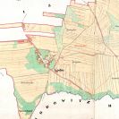 Mladé: na císařském otisku stabilního katastru 1827, širší výřez; Ústřední archiv zeměměřictví a katastru.