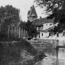 Mlýnská stoka: Rabenštejská věž u Zadního mlýna; podle Album starých Budějovic 1924.
