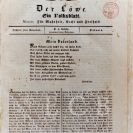 Noviny: titulní strana prvních českobudějovických novin Der Löwe; SOkA.