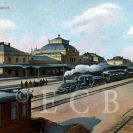 Nádraží: nová budova železničního nádraží na kolorované pohlednici po 1908; sbírka J. Dvořáka.