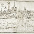 Náměstí Přemysla Otakara II.: výřez z veduty Jana Willenberga z 1602; ze sbírek Královské kanonie premonstrátů na Strahově.