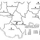 Pivovarnictví: činné pivovary v jižních Čechách 1993—1994 (poloha a průměrný výstav v hl); kresba Podnikový archiv Jihočeských pivovarů, a.s.