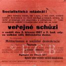 Politické poměry: pozvánka na schůzi sociální demokracie 1907; SOkA.