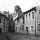 Památková péče: výměna střešní krytiny na Rabenštejnské věži, pohled z Panské ulice 29. 10. 1958, sbírka J. Dvořáka; SOkA.