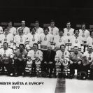Pouzar Jaroslav: týmová fotografie hokejových mistrů světa 1977. Jaroslav Pouzar je na fotografii v prostřední řadě čtvrtý zleva; archiv J. Pouzara.