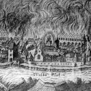 Požáry: ničivý požár 1641 na vyobrazení Daniela Wussina; podle Schichelius 1664, ze sbírek Jihočeského muzea v Českých Budějovicích.
