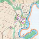 Roudné: na mapě stabilního katastru z 1827; Ústřední archiv zeměměřictví a katastru.