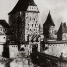 Rožnovská brána: rekonstrukce původní podoby, kolem 1835, sbírka J. Dvořáka; SOkA.