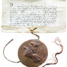 Rychtářský úřad: listina krále Václava II. z 1296, kterou uděluje královskému mincmistrovi Klaricovi rychtářský úřad v Českých Budějovicích; podle Kovář, Fundatio civitatis, 2015.