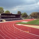 Sokolovny: pohled ze sokolovny na východní tribunu před rekonstrukcí 2008; archiv T. J. Sokol ČB.