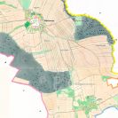 Staré Hodějovice: na císařském otisku stabilního katastru z 1827, širší výřez; Ústřední archiv zeměměřictví a katastru.