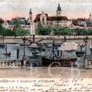 Dějiny města: fantastická představa o Budějovicích jako velkém vnitrozemském přístavu z konce 19. století, kolorovaná pohlednice; sbírka J. Dvořáka.