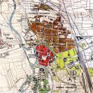 Urbanistický vývoj: České Budějovice na plánu S. Matyáše a A. Moučky z 1920; podle Historický atlas 1996.