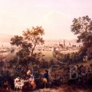 Veduty: August C. Haun, České Budějovice od východu na kolorované litografii z 1864; ze sbírek Jihočeského muzea v Českých Budějovicích.