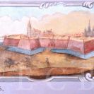 Veduty: České Budějovice během válek o rakouské dědictví, na výřezu z fresky na fabionu velkého sálu zámku Horažďovice; foto H. Smetanová 2017.