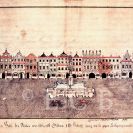 Veduty: Vojtěch Vavák, východní strana náměstí Přemysla Otakara II., kolorovaná kresba z 1796; ze sbírek Jihočeského muzea v Českých Budějovicích.