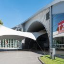 Výstaviště České Budějovice: pavilony T  v severní části areálu byly realizovány Atelierem 8000 v roce 2011; foto Nebe 2020.