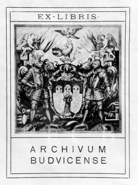 Archivy: ex libris označující sbírky českobudějovického městského archivu; SOkA.