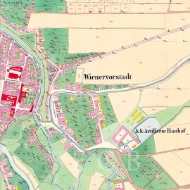 Brněnské předměstí: na císařském otisku mapy stabilního katastru z 1827; Ústřední archiv zeměměřictví a katastru.