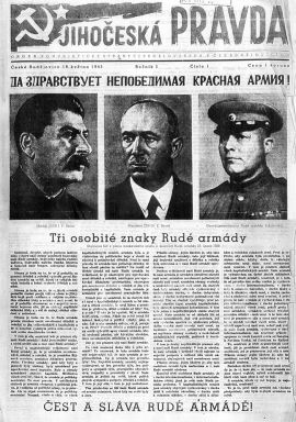 Jihočeská pravda: titulní strana prvního čísla; JVK.