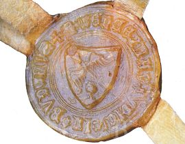 Klaricové: pečeť rychtáře Václava Klarice z roku 1388; podle Kovář, Fundatio civitatis, 2015.