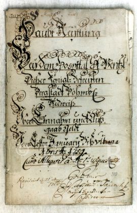 Městské hospodářství: hlavní účet špitálu s kostelem svatého Václava na rok 1759; SOkA.