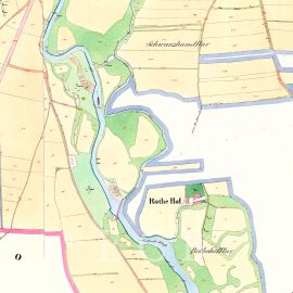 Malšice: Červený dvůr na císařském otisku mapy stabilního katastru z 1827; Ústřední archiv zeměměřictví a katastru.