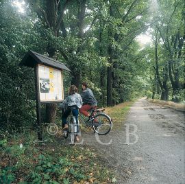 Naučné stezky: informační tabule stezky Po hrázích Vrbenských rybníků; foto P. Bürger 1997.