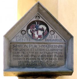 Plachý z Třebnice Šimon: rekonstruovaná pamětní deska připomínající zavražděného Šimona Plachého (1. čtvrtina 17. století); foto I. Hajn 2005.