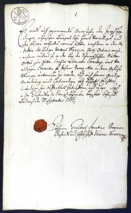 Poustevna: budějovický děkan P. Jan Bormann listem z 20. září 1752 svoluje, aby zdejší měšťanský syn Josef Heidinger navštěvoval ještě před svým vstupem do řádu františkánů poustevníka na Dobré Vodě bratra Jana Jiřího Asma za účelem duchovních cvičení; SOkA.