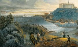 Říční doprava: Vltava u Hluboké, reprodukce obrazu Ferdinanda Runka 1804; archiv I. Hajn.