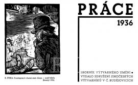Sdružení jihočeských výtvarníků: titulní list sborníku výtvarného umění Práce 1936 a frontispis K. Štiky; JVK.