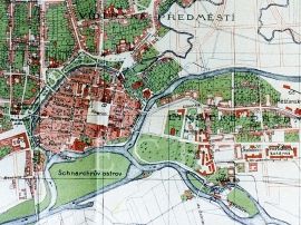 Střelecký ostrov: střelnice na výřezu z plánu J. Pfeffermanna z 1900; SOkA.