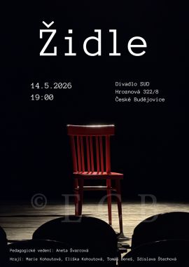 Studentské univerzitní divadlo: plakát k inscenaci Židle ze 14. 5. 2026; archiv SUD.
