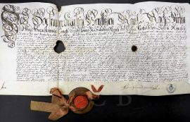 Zlatníci: listina z 1. února 1694 o řádném původu zlatnického tovaryše Filipa Auera; SOkA.
