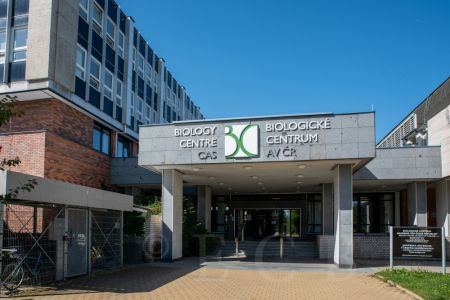 Akademie věd České republiky: hlavní vstup do budovy Biologického centra AV ČR; foto Nebe 2020.