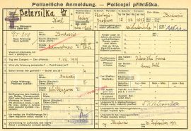 Petersilka Karl: policejní přihláška k pobytu v Českých Budějovicích, 1941; SOkA.