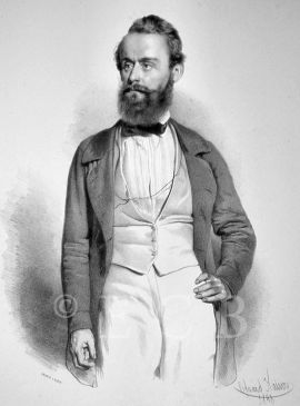 Schuselka Franz: na litografii Eduarda Kaisera z roku 1848, reprodukce Peter Geymayer; zdroj: Wikimedia Commons, volné dílo.