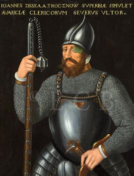 Žižka z Trocnova Jan: portrét husitského vojevůdce, olejomalba na plátně připsaná anonymnímu německému mistru, konec 16. století; Kunstkammer, zámek Ambras u Innsbrucku, zdroj: ©KHM-Museumsverband.